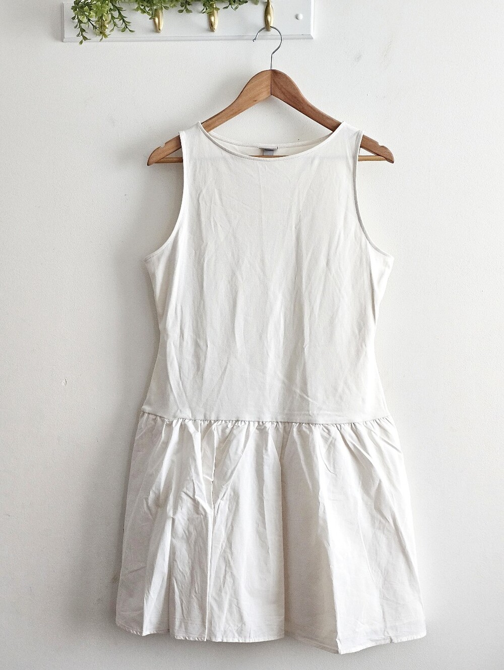 A New Day Cream Drop Waist Mini Dress Sleeveless Cotton Size M NWT